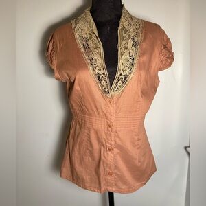 Solitaire VINTAGE Women's Lace Trim Blouse - Large